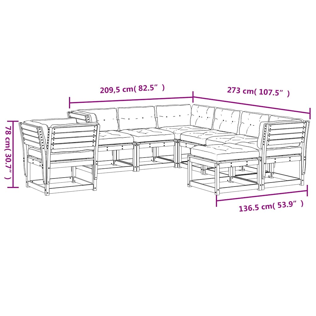vidaXL 8 Piece Garden Lounge Set with Cushions White Solid Wood Pine