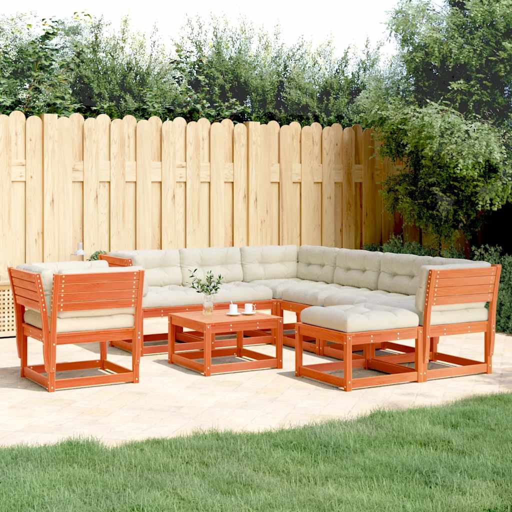 vidaXL 8 Piece Garden Lounge Set with Cushions Wax Brown Solid Wood Pine