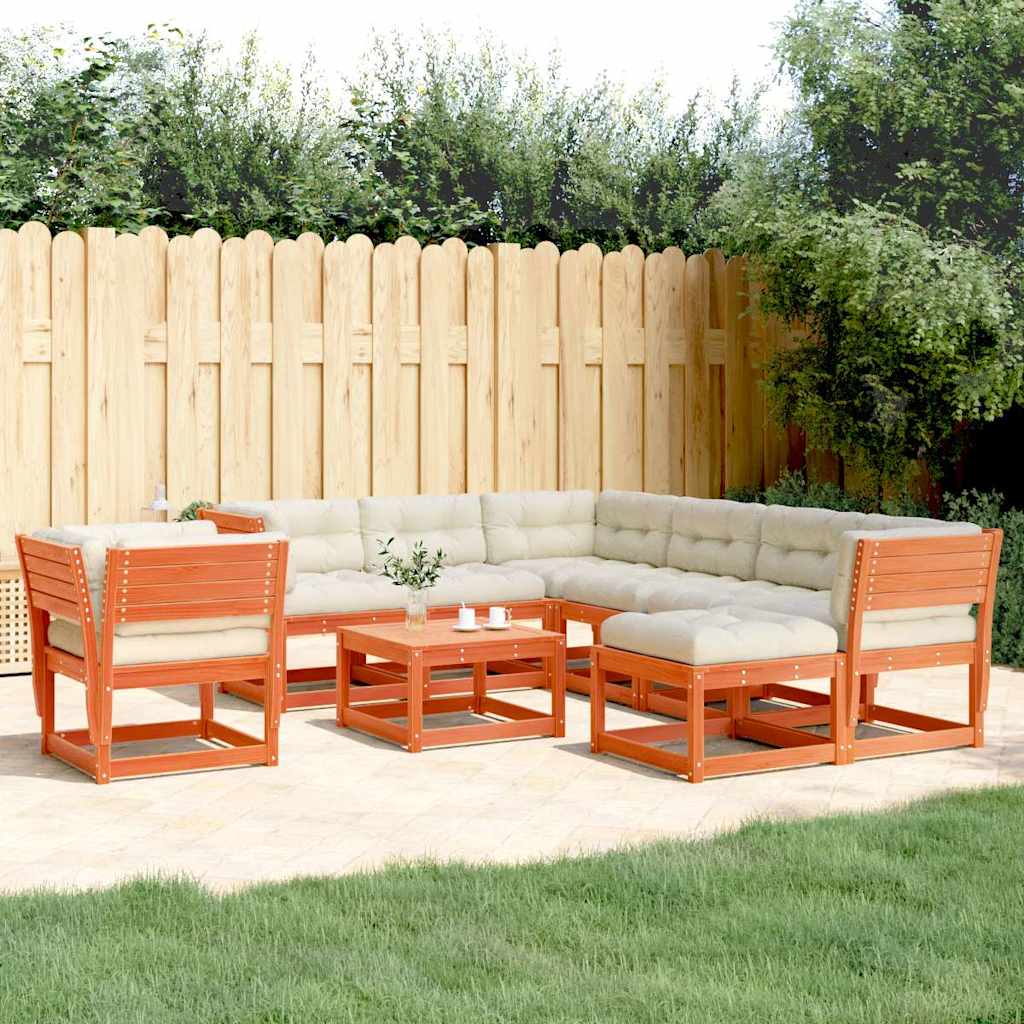 vidaXL 8 Piece Garden Lounge Set with Cushions Wax Brown Solid Wood Pine