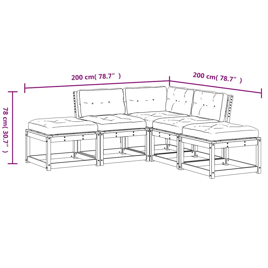 vidaXL 5 Piece Garden Sofa Set with Cushions Solid Wood Pine