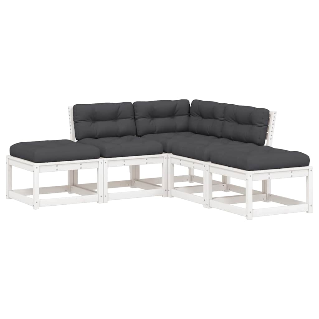 vidaXL 5 Piece Garden Sofa Set with Cushions White Solid Wood Pine