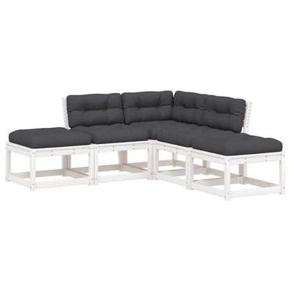 vidaXL 5 Piece Garden Sofa Set with Cushions White Solid Wood Pine