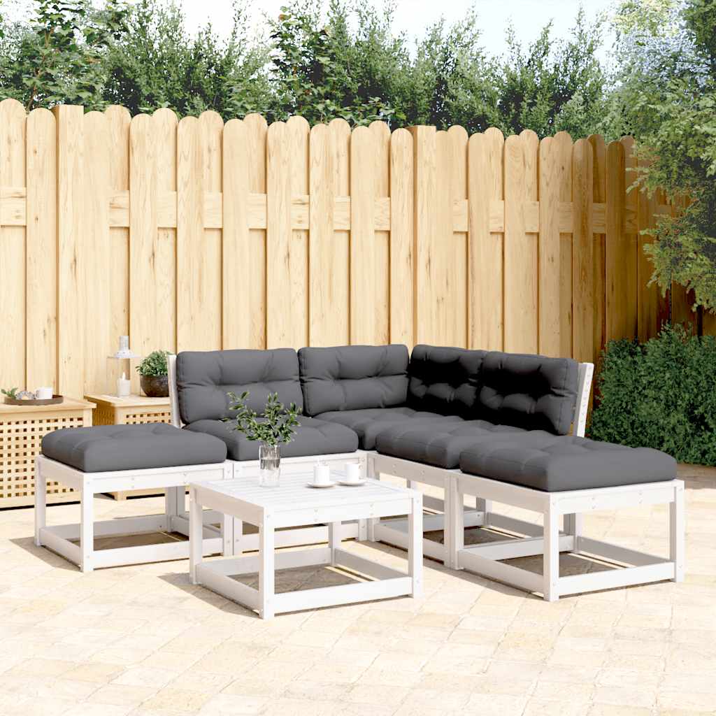 vidaXL 5 Piece Garden Sofa Set with Cushions White Solid Wood Pine