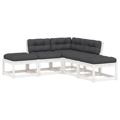 vidaXL 5 Piece Garden Sofa Set with Cushions White Solid Wood Pine