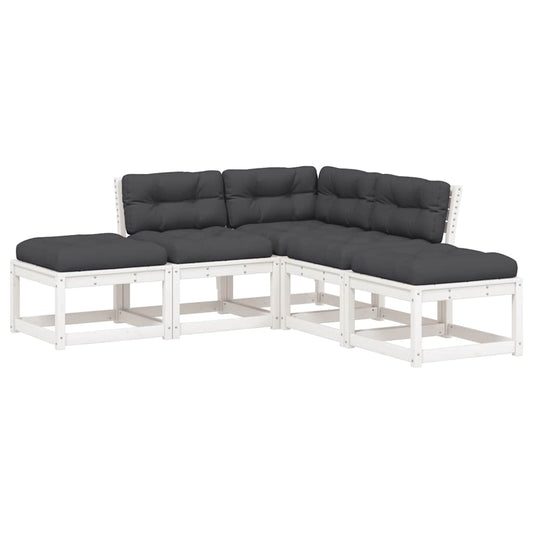vidaXL 5 Piece Garden Sofa Set with Cushions White Solid Wood Pine