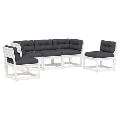 vidaXL 5 Piece Garden Sofa Set with Cushions White Solid Wood Pine