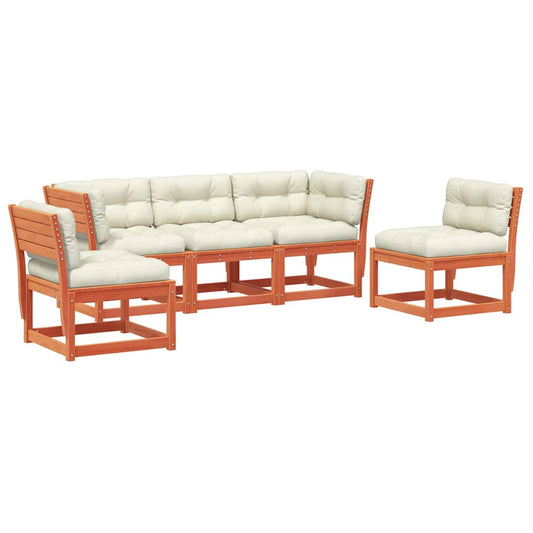 vidaXL 5 Piece Garden Sofa Set with Cushions Wax Brown Solid Wood Pine