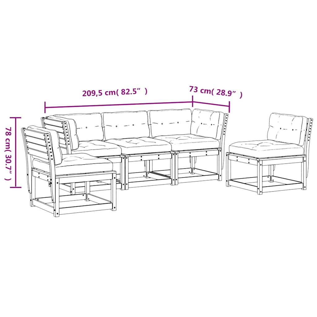 vidaXL 5 Piece Garden Sofa Set with Cushions Wax Brown Solid Wood Pine