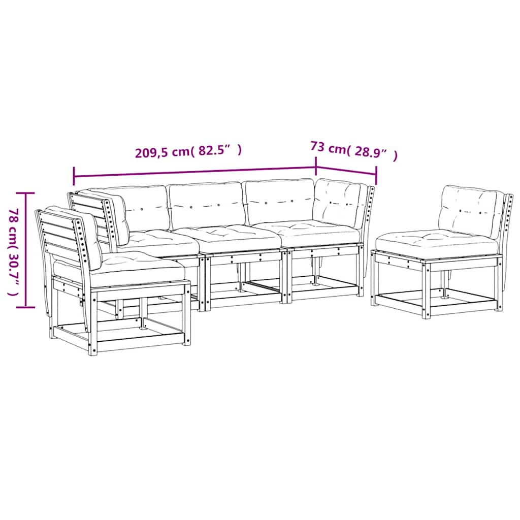 vidaXL 5 Piece Garden Sofa Set with Cushions Solid Wood Pine