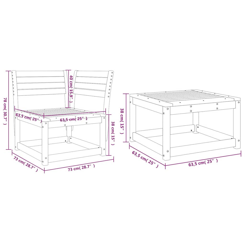vidaXL 3 Piece Garden Sofa Set Wax Brown Solid Wood Pine