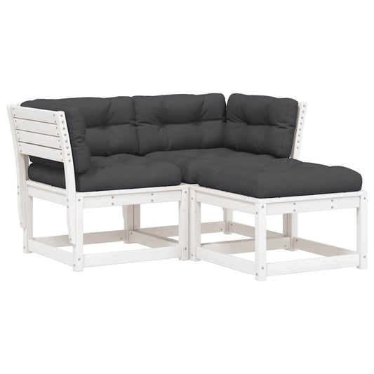 vidaXL 3 Piece Garden Sofa Set with Cushions White Solid Wood Pine