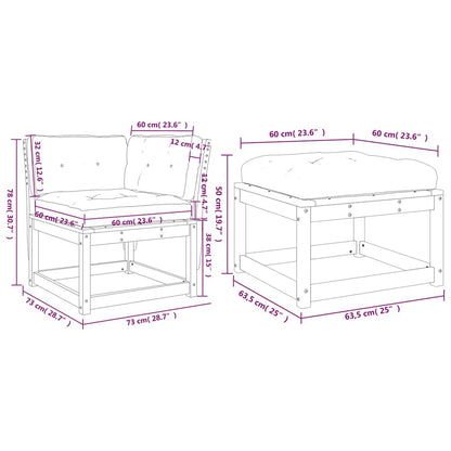 vidaXL 3 Piece Garden Sofa Set with Cushions White Solid Wood Pine