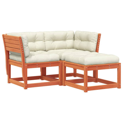 vidaXL 3 Piece Garden Sofa Set with Cushions Wax Brown Solid Wood Pine