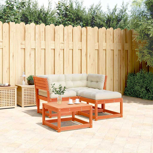 vidaXL 3 Piece Garden Sofa Set with Cushions Wax Brown Solid Wood Pine