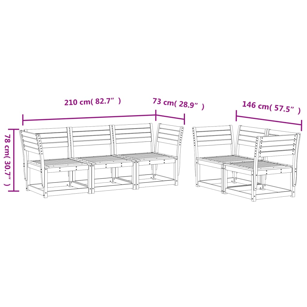 vidaXL Garden Sofa Set | White | Solid Pine Wood | 5 Piece Set | Modular