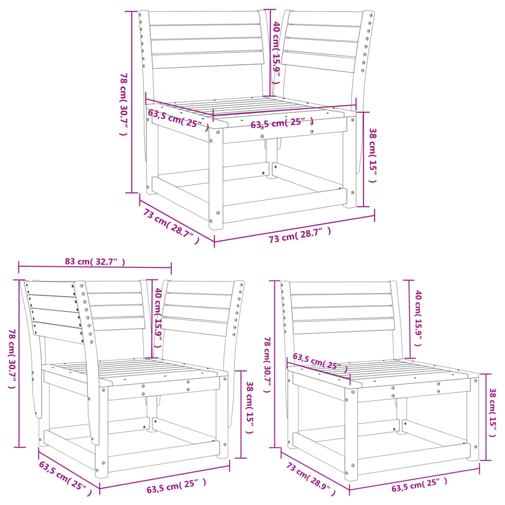 vidaXL Garden Sofa Set | White | Solid Pine Wood | 5 Piece Set | Modular