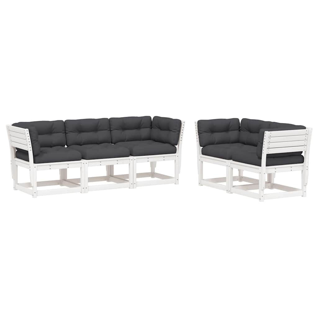 vidaXL 5 Piece Garden Sofa Set with Cushions White Solid Wood Pine