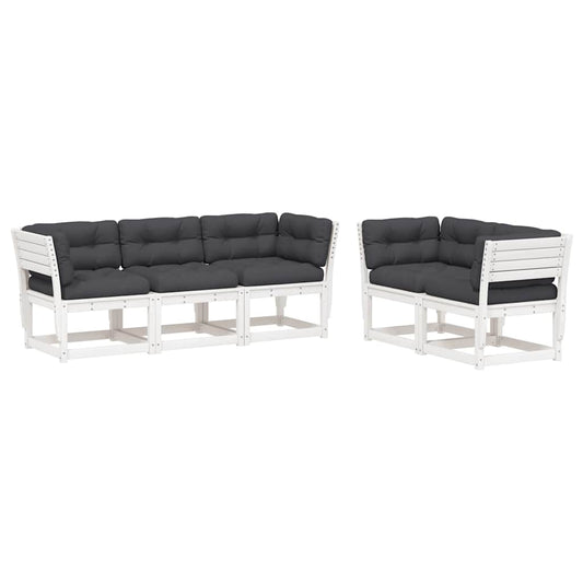 vidaXL 5 Piece Garden Sofa Set with Cushions White Solid Wood Pine
