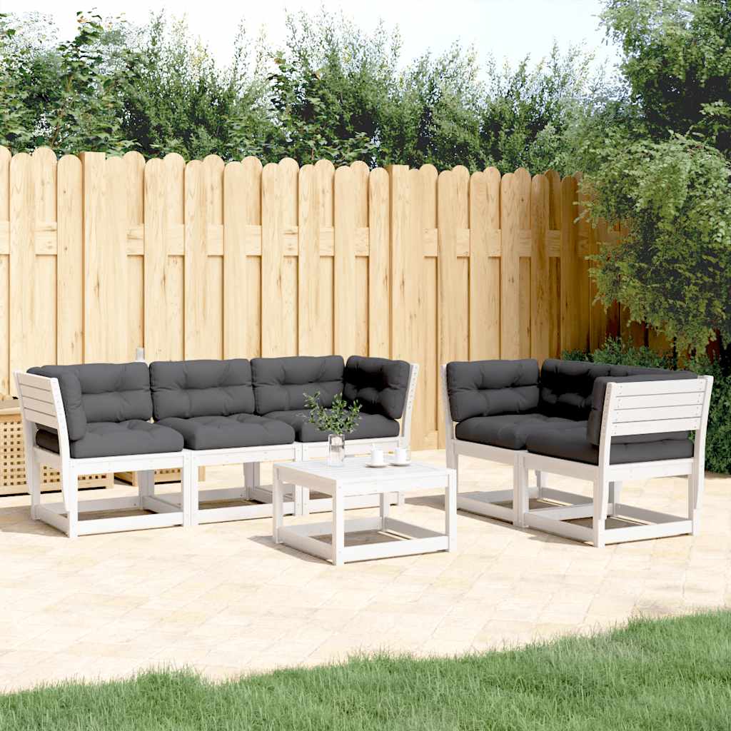 vidaXL 5 Piece Garden Sofa Set with Cushions White Solid Wood Pine