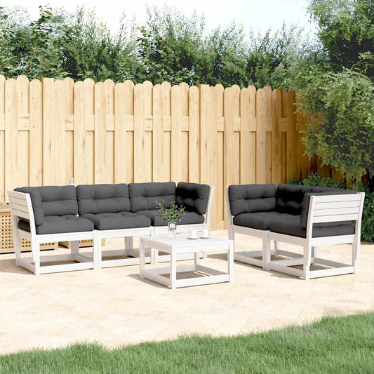 vidaXL 5 Piece Garden Sofa Set with Cushions White Solid Wood Pine