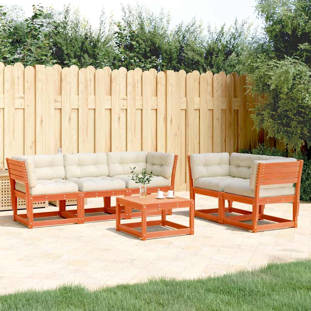 vidaXL 5 Piece Garden Sofa Set with Cushions Wax Brown Solid Wood Pine
