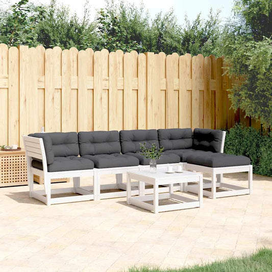 vidaXL 5 Piece Garden Sofa Set with Cushions White Solid Wood Pine