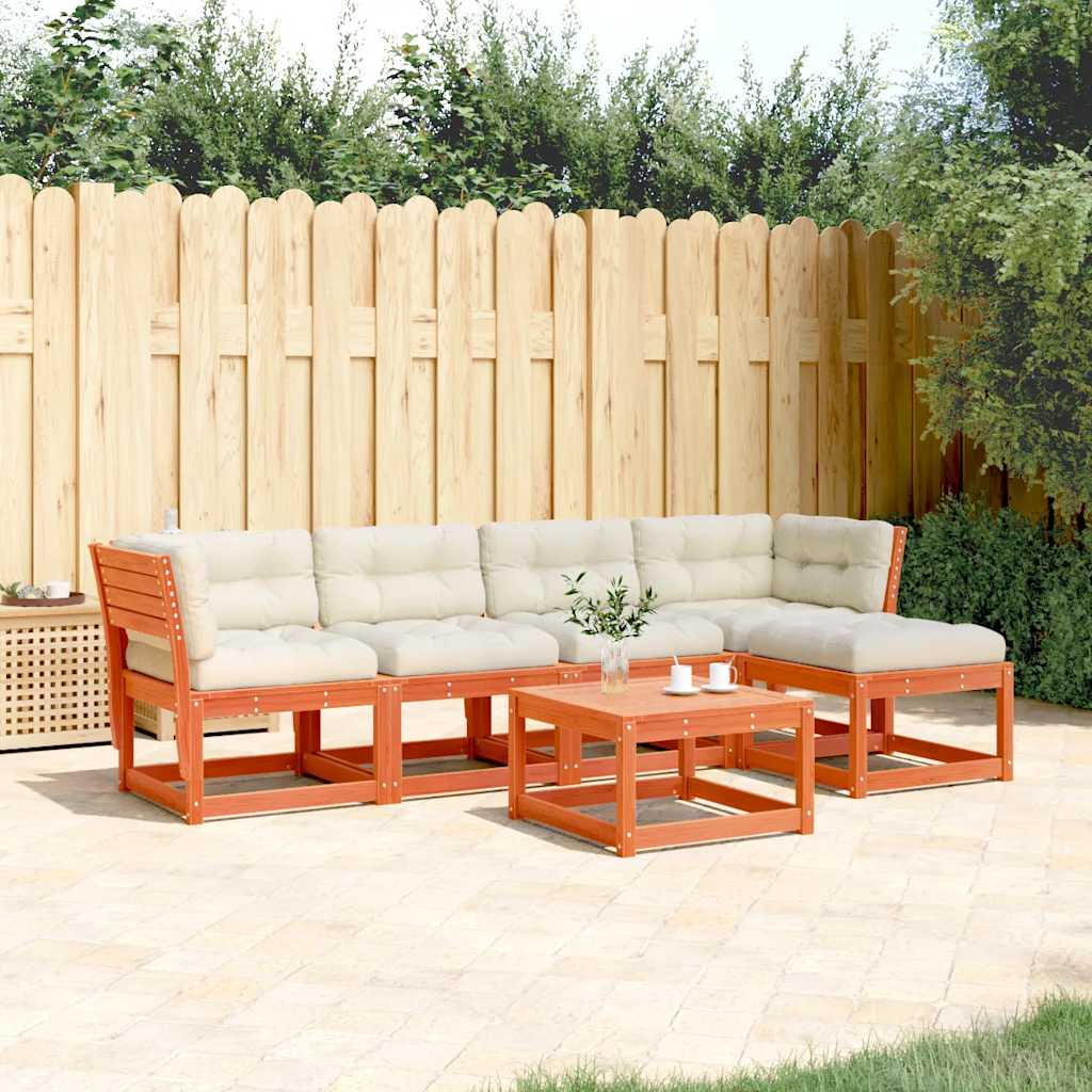 vidaXL 5 Piece Garden Sofa Set with Cushions Wax Brown Solid Wood Pine