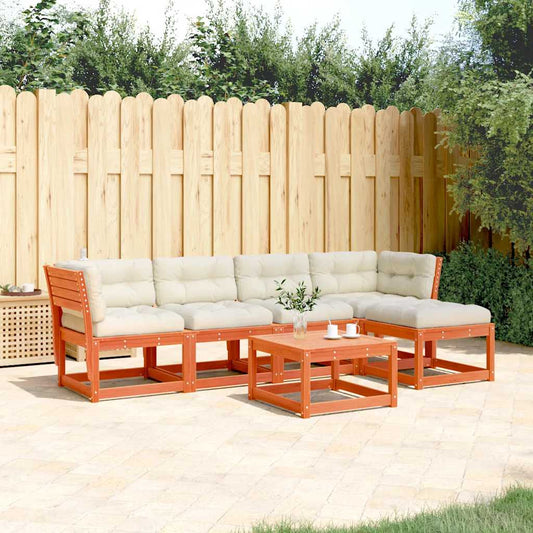 vidaXL 5 Piece Garden Sofa Set with Cushions Wax Brown Solid Wood Pine