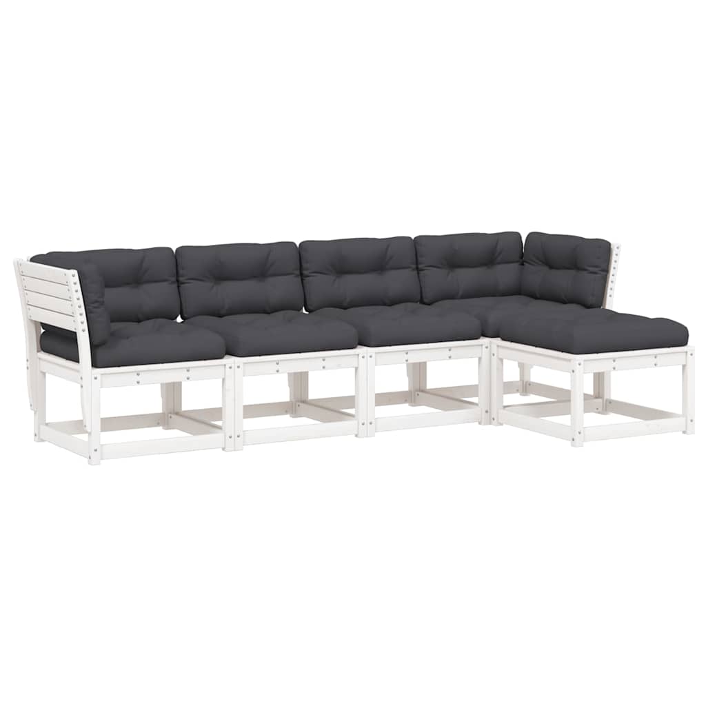 vidaXL 5 Piece Garden Sofa Set with Cushions White Solid Wood Pine