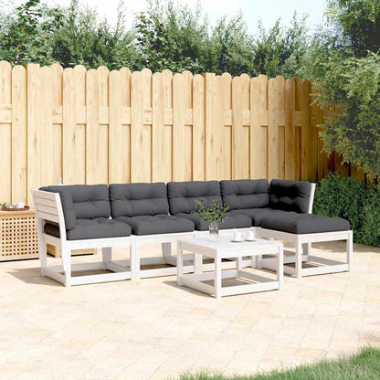 vidaXL 5 Piece Garden Sofa Set with Cushions White Solid Wood Pine