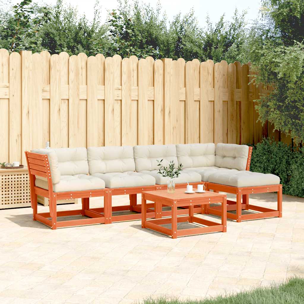 vidaXL 5 Piece Garden Sofa Set with Cushions Wax Brown Solid Wood Pine
