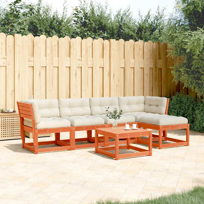 vidaXL 5 Piece Garden Sofa Set with Cushions Wax Brown Solid Wood Pine