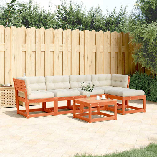 vidaXL 5 Piece Garden Sofa Set with Cushions Wax Brown Solid Wood Pine