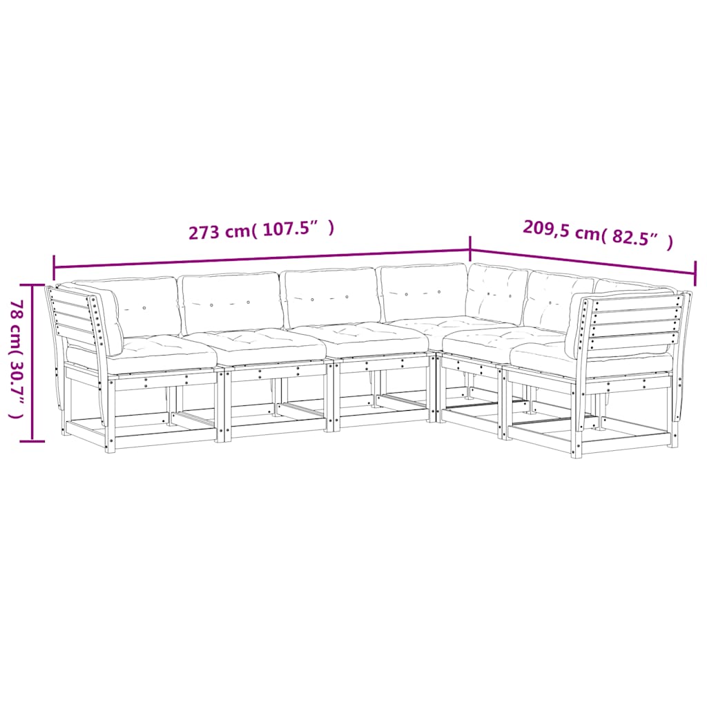 vidaXL 6 Piece Garden Sofa Set with Cushions Solid Wood Pine
