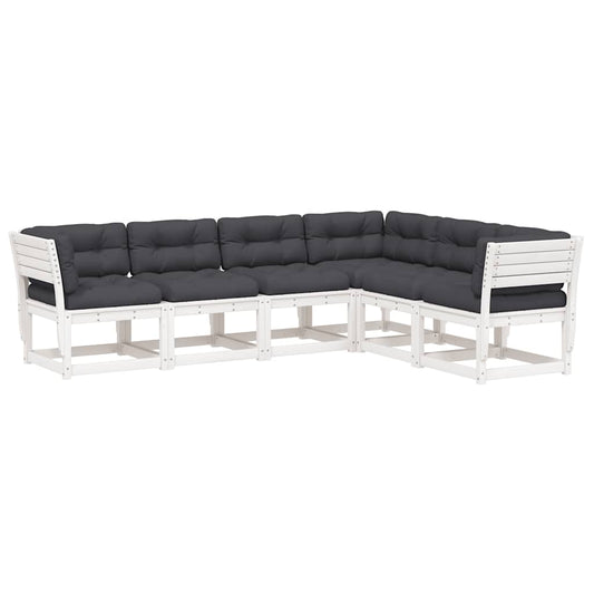 vidaXL 6 Piece Garden Sofa Set with Cushions White Solid Wood Pine