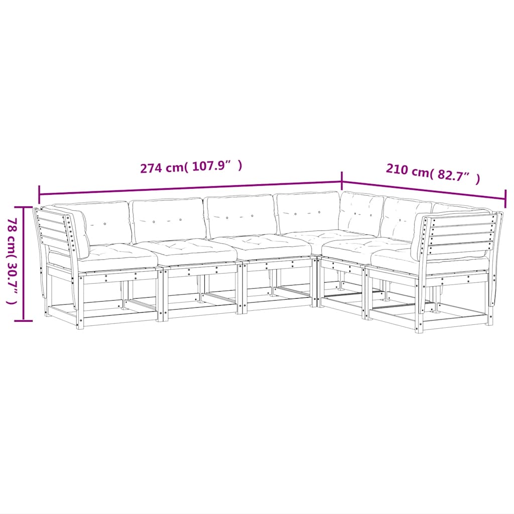 vidaXL 6 Piece Garden Sofa Set with Cushions Wax Brown Solid Wood Pine