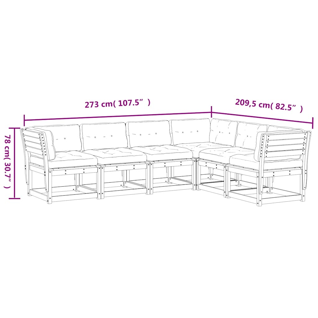 vidaXL 6 Piece Garden Sofa Set with Cushions Solid Wood Pine