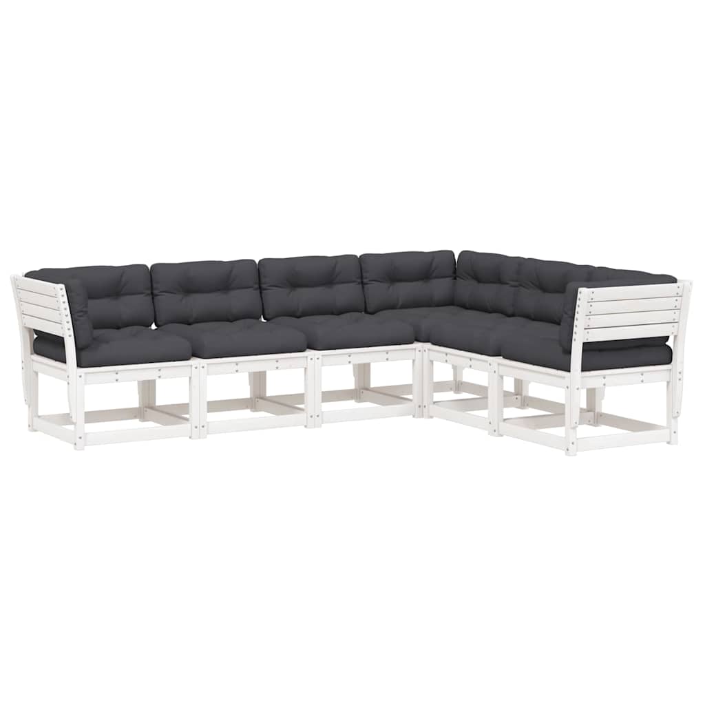 vidaXL 6 Piece Garden Sofa Set with Cushions White Solid Wood Pine