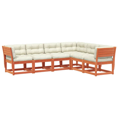 vidaXL 6 Piece Garden Sofa Set with Cushions Wax Brown Solid Wood Pine