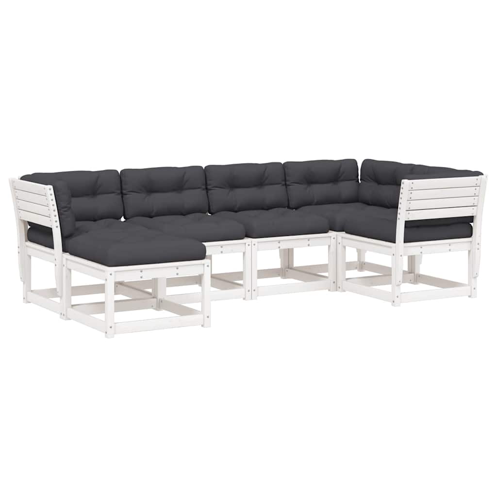 vidaXL 6 Piece Garden Sofa Set with Cushions White Solid Wood Pine