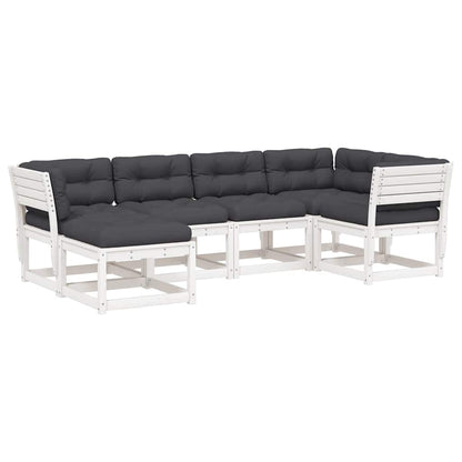 vidaXL 6 Piece Garden Sofa Set with Cushions White Solid Wood Pine