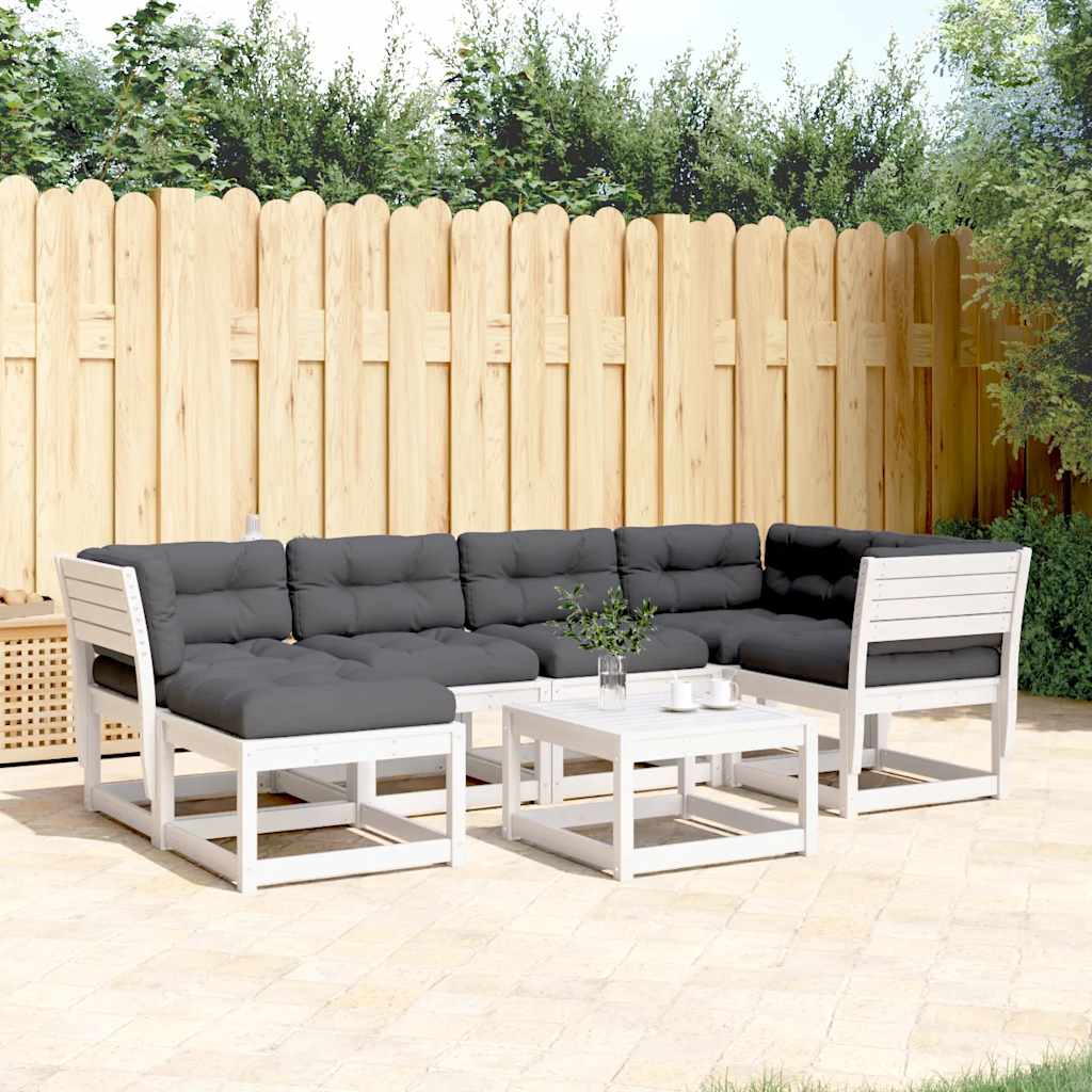 vidaXL 6 Piece Garden Sofa Set with Cushions White Solid Wood Pine