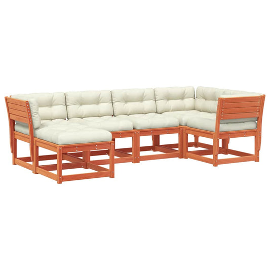 vidaXL 6 Piece Garden Sofa Set with Cushions Wax Brown Solid Wood Pine