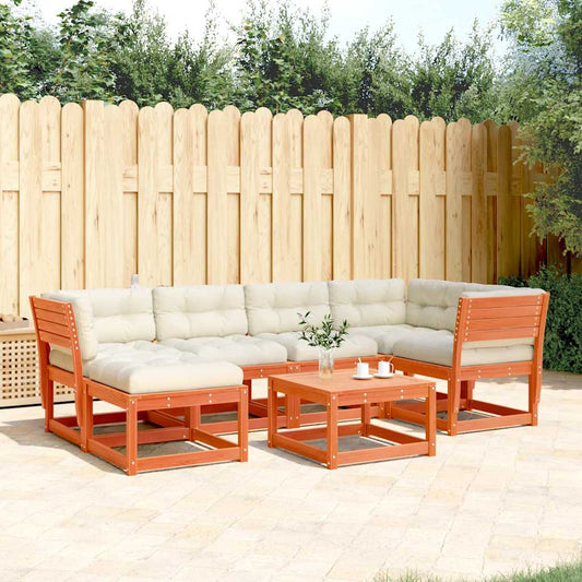 vidaXL 6 Piece Garden Sofa Set with Cushions Wax Brown Solid Wood Pine