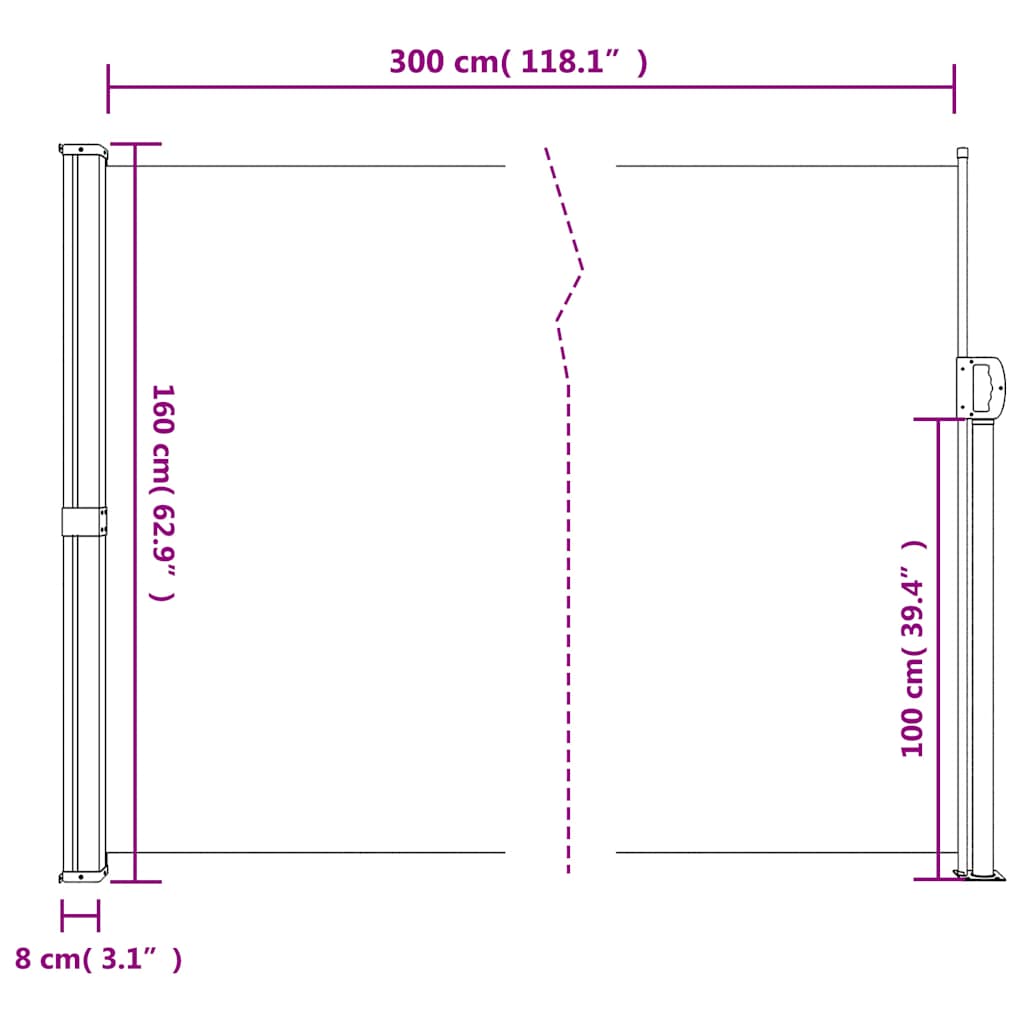 vidaXL Retractable Side Awning White 160x300 cm
