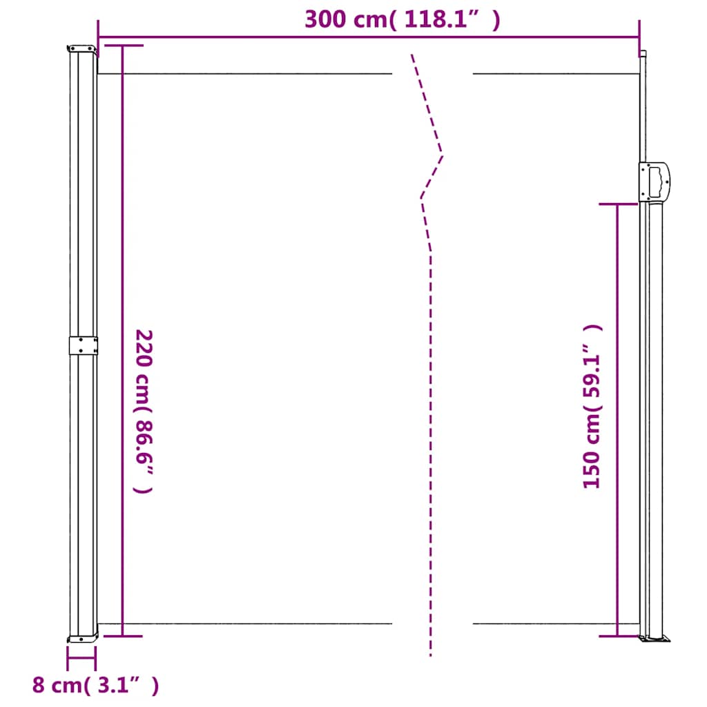 vidaXL Retractable Side Awning Brown 220x300 cm