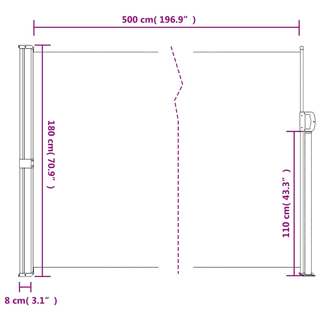 vidaXL Retractable Side Awning Anthracite 180x500 cm