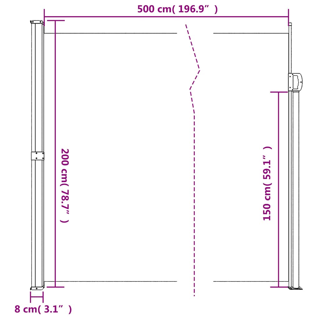 vidaXL Retractable Side Awning Black 200x500 cm