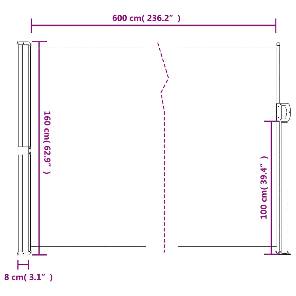 vidaXL Retractable Side Awning Blue 160x600 cm