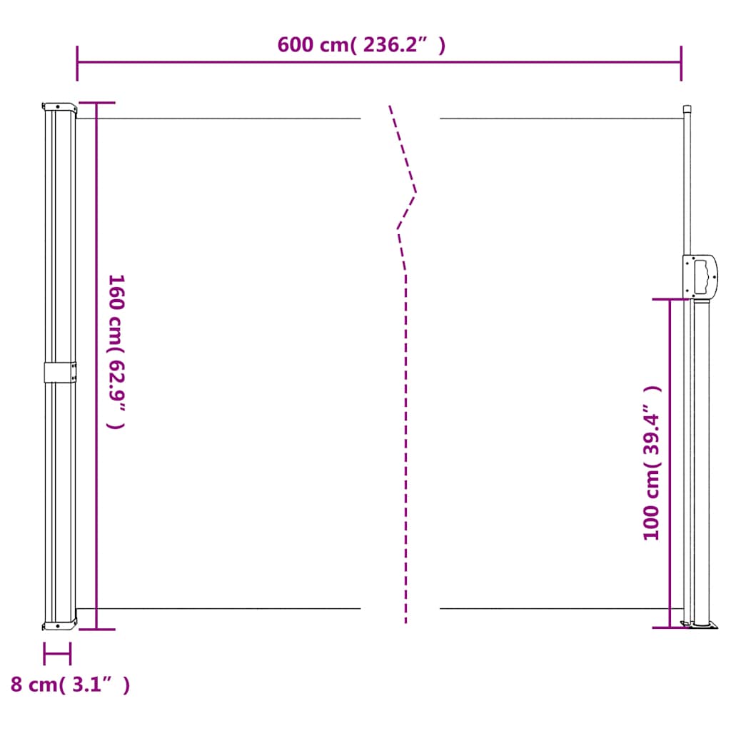 vidaXL Retractable Side Awning Brown 160x600 cm